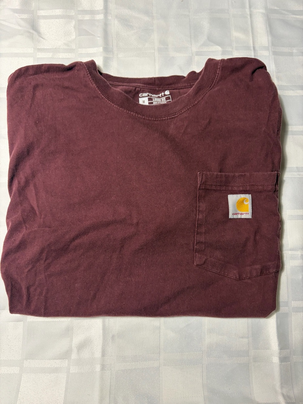Carhartt Men's Pocket Tee in Deep Maroon with Yellow Logo